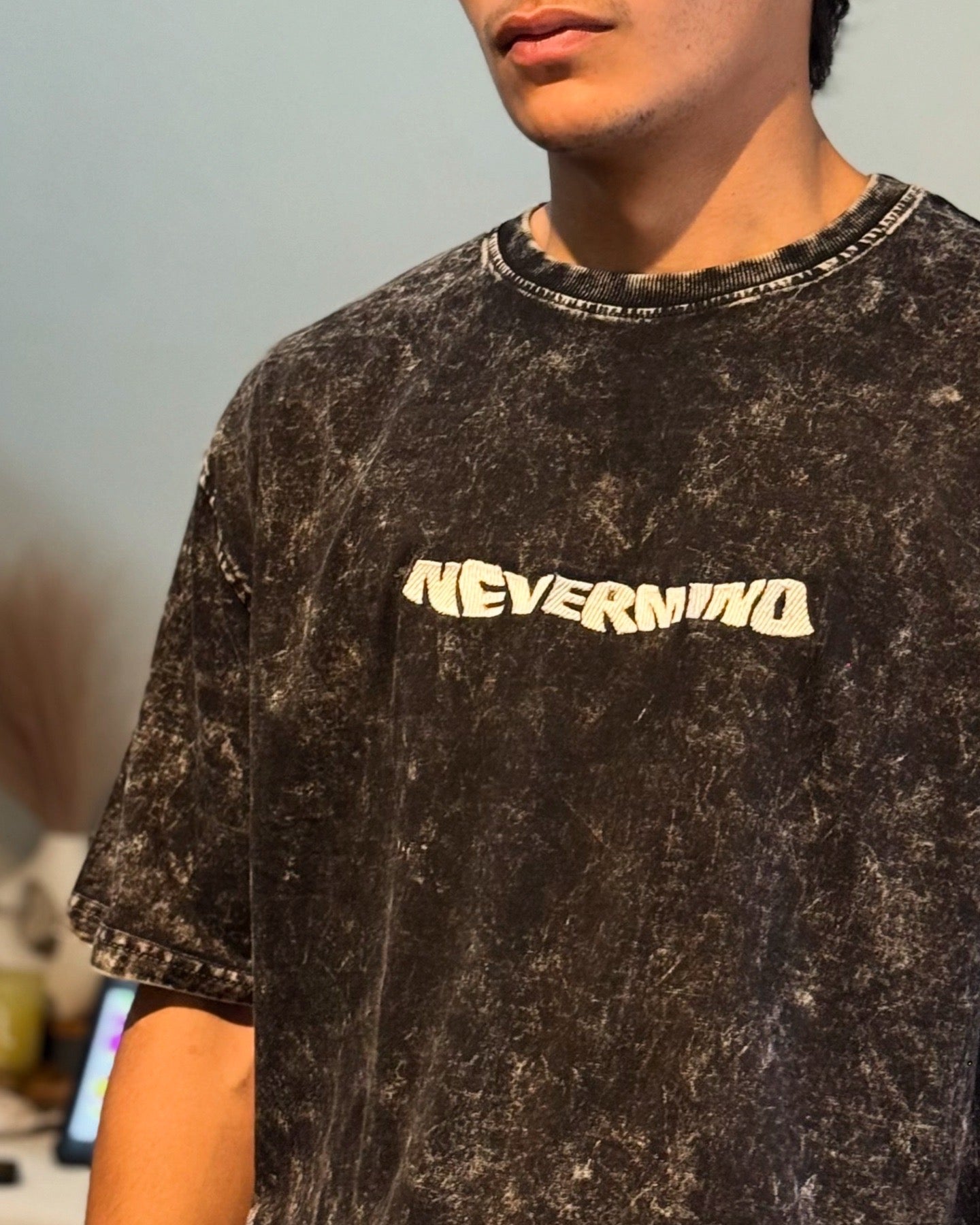 Oversized Embroidery T-Shirt | Unisex fit |Acid wash NAVY BLUE