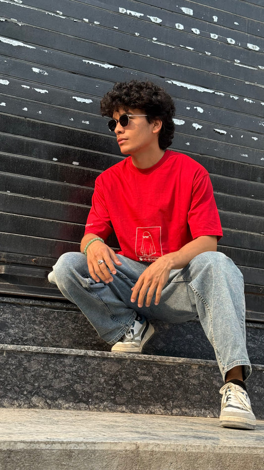 Oversized Embroidery T-Shirt | Unisex fit | Red Playlist