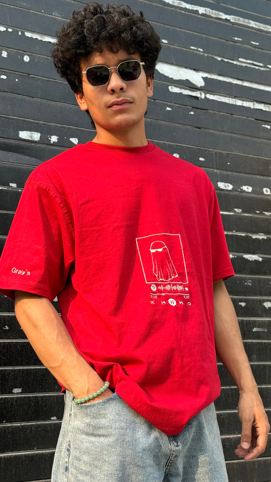 Oversized Embroidery T-Shirt | Unisex fit | Red Playlist