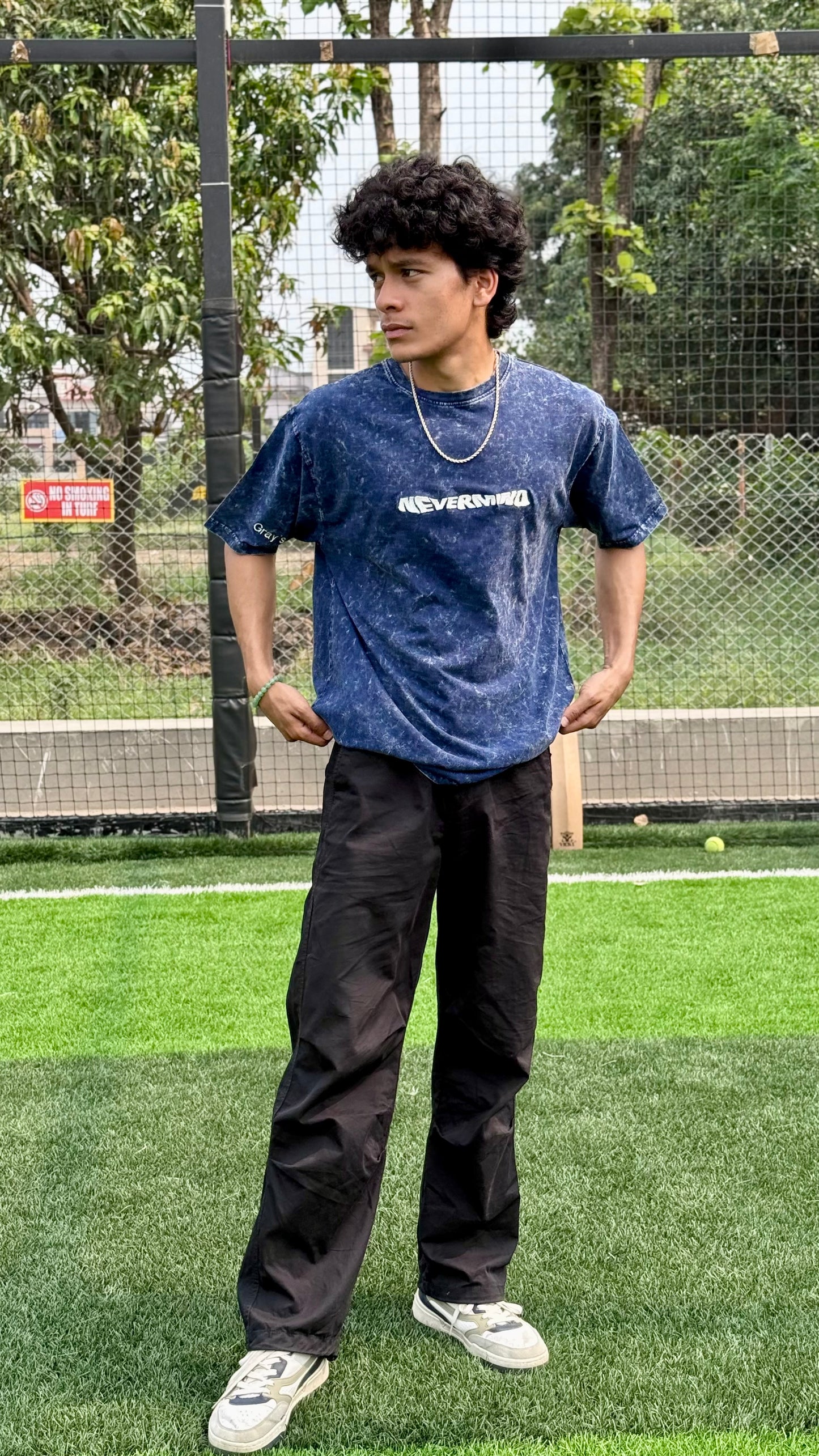 Oversized Embroidery T-Shirt | Unisex fit |Acid wash NAVY BLUE