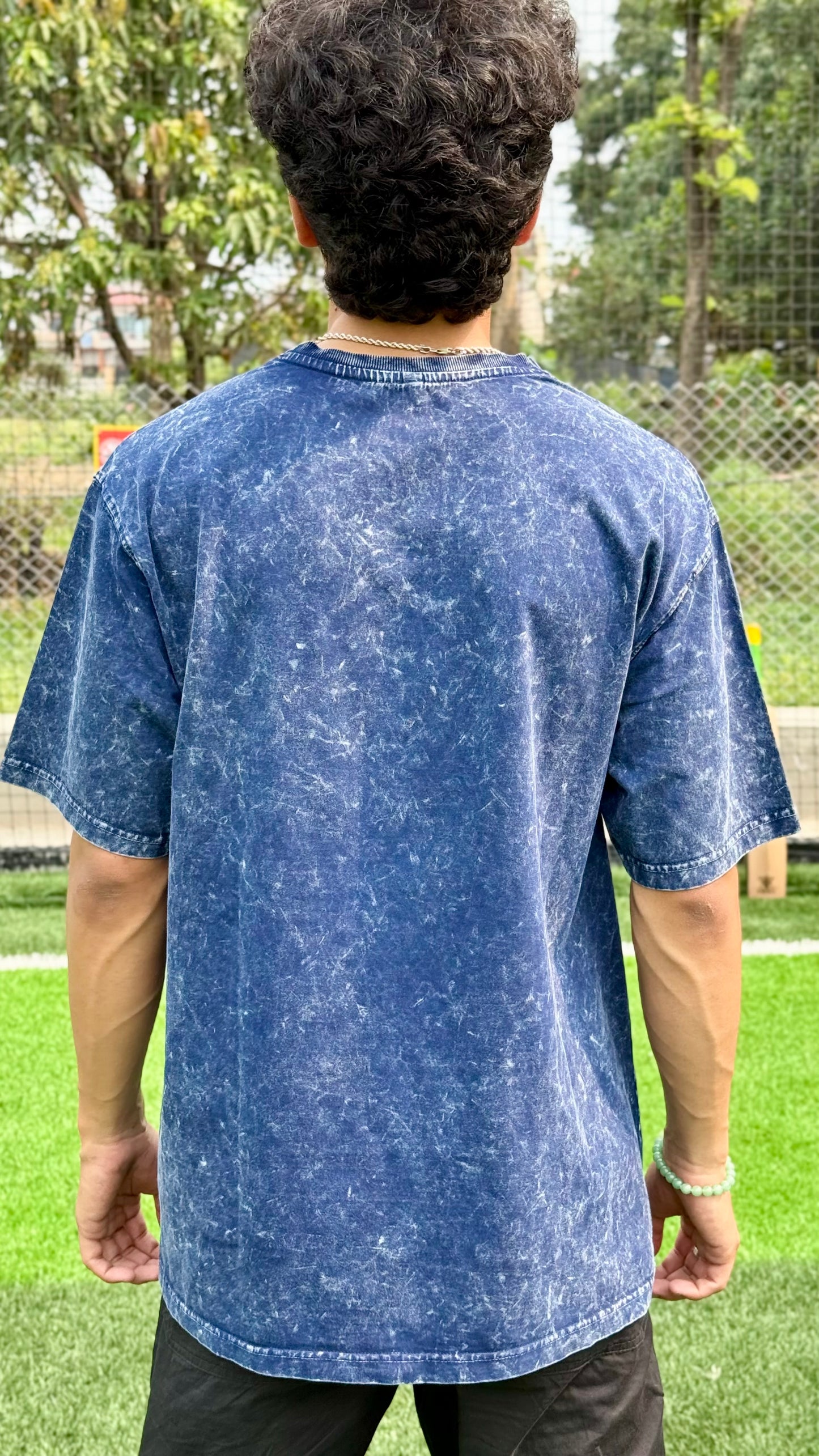 Oversized Embroidery T-Shirt | Unisex fit |Acid wash NAVY BLUE