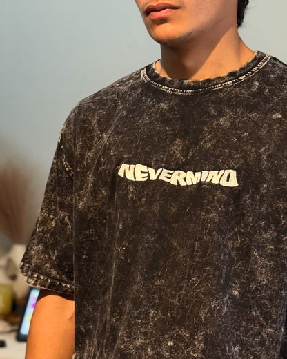 Oversized Embroidery T-Shirt | Unisex fit |Acid wash NAVY BLUE