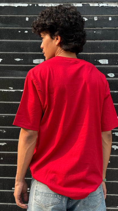 Oversized Embroidery T-Shirt | Unisex fit | Red Playlist