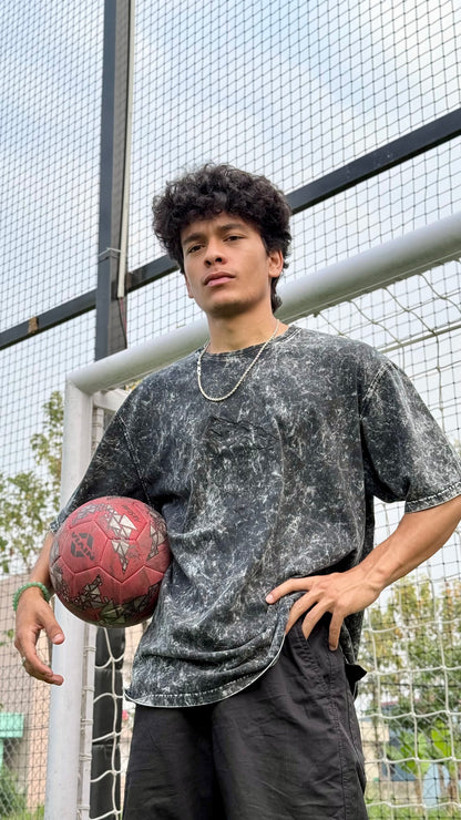 Oversized Embroidery T-Shirt | Unisex fit | Acid wash BLACK