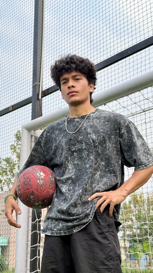 Oversized Embroidery T-Shirt | Unisex fit | Acid wash BLACK