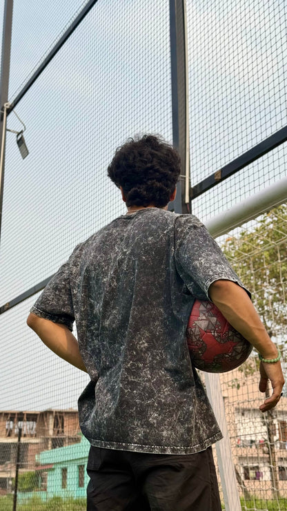 Oversized Embroidery T-Shirt | Unisex fit | Acid wash BLACK