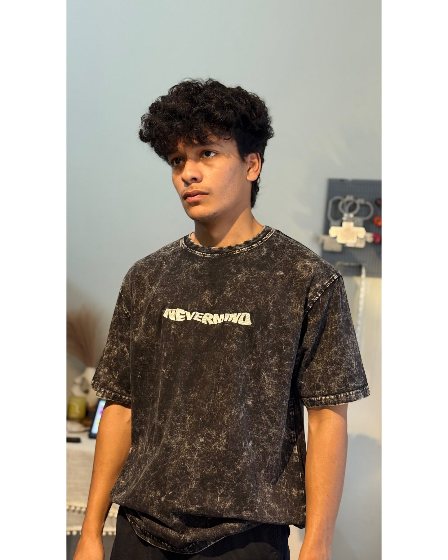 Oversized Embroidery T-Shirt | Unisex fit |Acid wash NAVY BLUE