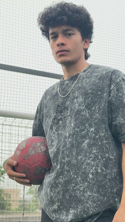 Oversized Embroidery T-Shirt | Unisex fit | Acid wash BLACK